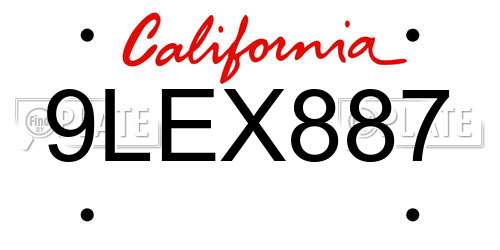 9LEX887 California License Plate