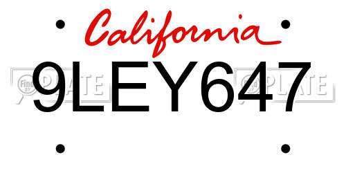 9LEY647 California License Plate