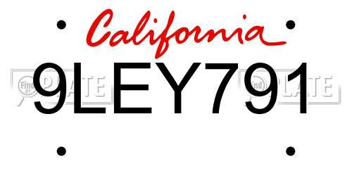 9LEY791 California License Plate