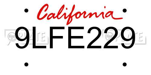 9LFE229 California License Plate