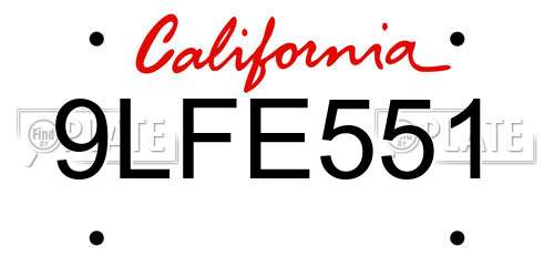 9LFE551 California License Plate