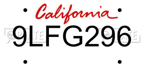 9LFG296 California License Plate