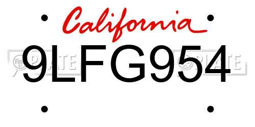 9LFG954 California License Plate