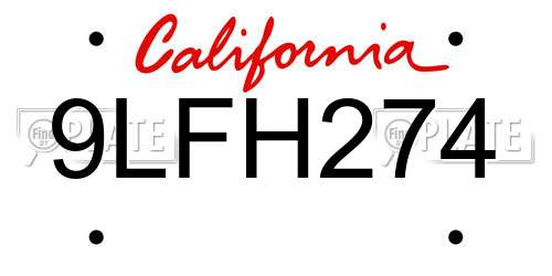 9LFH274 California License Plate