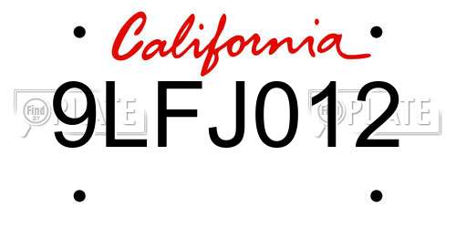 9LFJ012 California License Plate