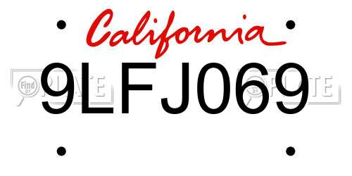 9LFJ069 California License Plate