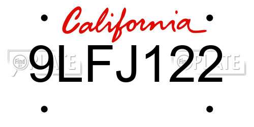 9LFJ122 California License Plate