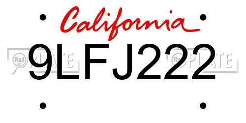 9LFJ222 California License Plate