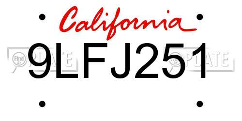 9LFJ251 California License Plate