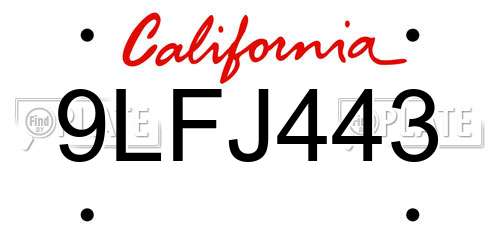9LFJ443 California License Plate
