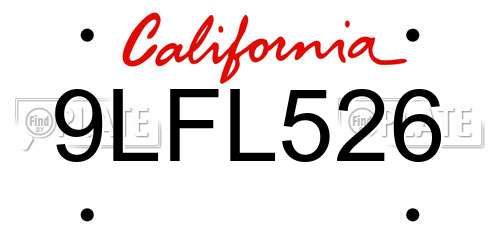 9LFL526 California License Plate