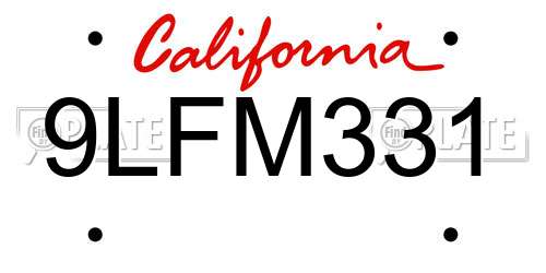 9LFM331 California License Plate