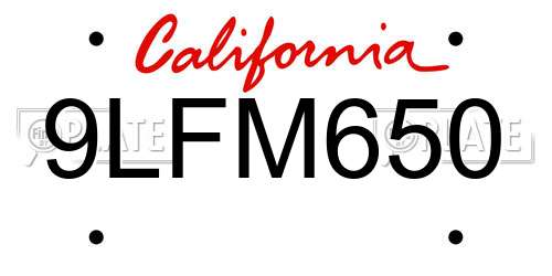 9LFM650 California License Plate
