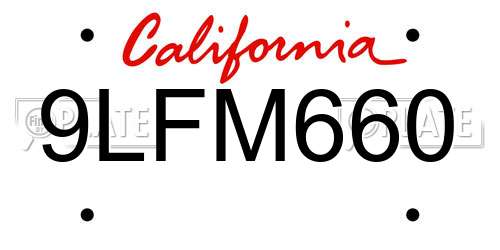 9LFM660 California License Plate