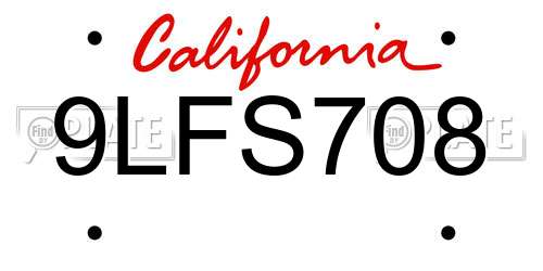 9LFS708 California License Plate