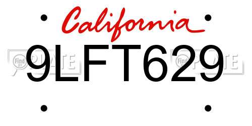 9LFT629 California License Plate