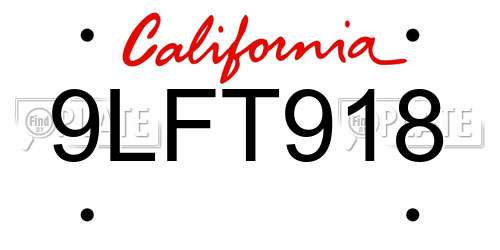 9LFT918 California License Plate
