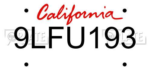 9LFU193 California License Plate
