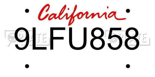 9LFU858 California License Plate