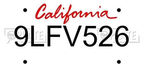 9LFV526 California License Plate