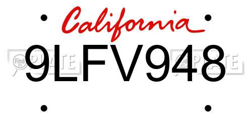9LFV948 California License Plate