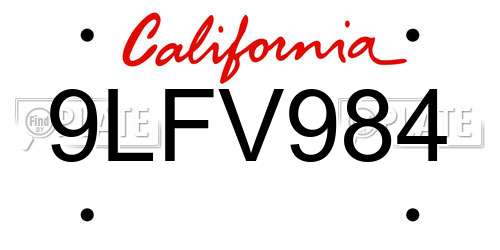 9LFV984 California License Plate