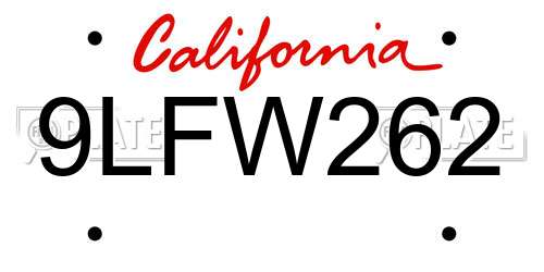 9LFW262 California License Plate