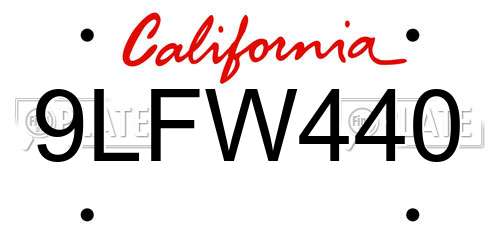 9LFW440 California License Plate