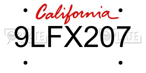 9LFX207 California License Plate