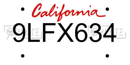 9LFX634 California License Plate