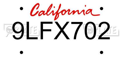 9LFX702 California License Plate