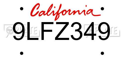 9LFZ349 California License Plate
