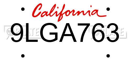 9LGA763 California License Plate