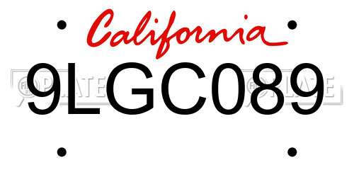 9LGC089 California License Plate