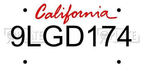 9LGD174 California License Plate