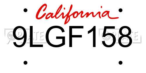 9LGF158 California License Plate