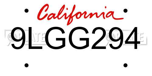 9LGG294 California License Plate