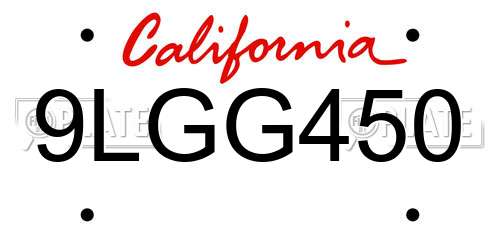 9LGG450 California License Plate