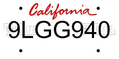 9LGG940 California License Plate