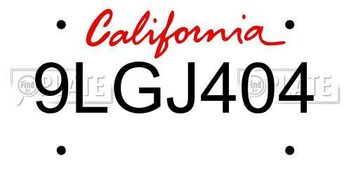 9LGJ404 California License Plate