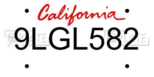 9LGL582 California License Plate