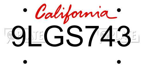 9LGS743 California License Plate