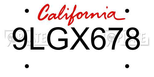 9LGX678 California License Plate