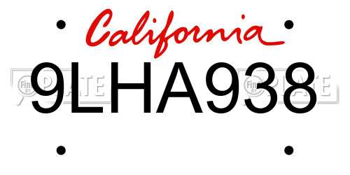 9LHA938 California License Plate