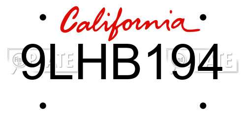 9LHB194 California License Plate