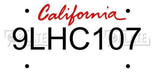 9LHC107 California License Plate