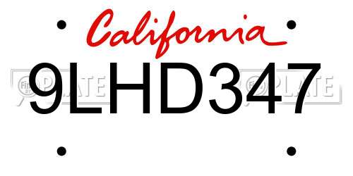 9LHD347 California License Plate