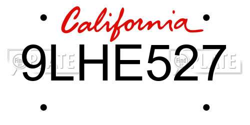 9LHE527 California License Plate