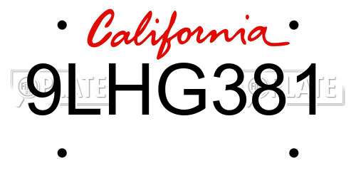 9LHG381 California License Plate