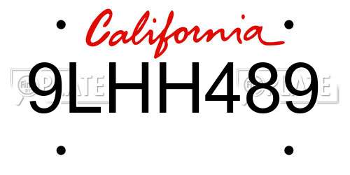9LHH489 California License Plate